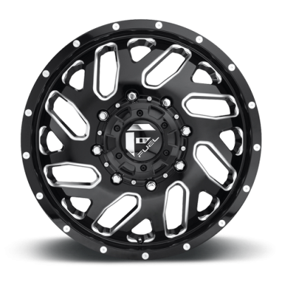 Dually Wheels 20X8.25 Triton Dually D581 8 On 165.1 Gloss Black Milled 121.5 Bore 105 Offset Mesh Spoke Front Dually Fuel Off Road Wheels