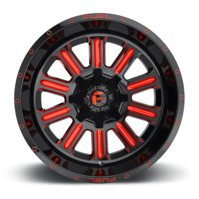 Aluminum Wheels 20X10 Hardline D621 5 On 114.3/5 On 127 Gloss Black/Candy Red 78.1 Bore -18 Offset Fuel Off Road Wheels