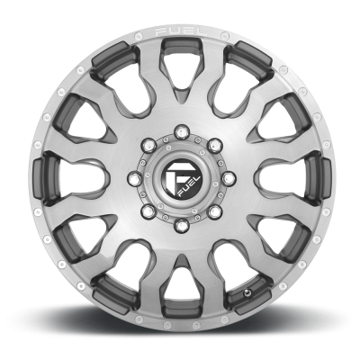 Dually Wheels 20X8.25 Blitz Dually D693 8 On 165.1 Brushed Gunmetal Gray Tinted Clear 117 Bore 105 Offset Multi Spoke Front Dually Fuel Off Road Wheels