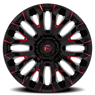 Aluminum Wheels 20X10 Quake D829 5 On 127 Gloss Black Milled Red 71.5 Bore -18 Offset Fuel Off Road Wheels