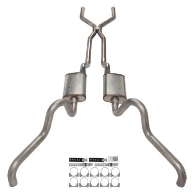 1966-71 Ford Fairlane 2.5 Inch H-Pipe Crossmember Back Quarter Panel Exit Exhaust Street Pro Mufflers Pypes Performance Exhaust