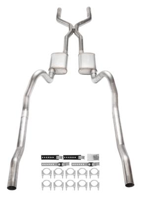 1966-1974 Mopar B-Body 3 Inch Crossmember Back Exhaust System With H-Pipe 409 Stainless With Turbo Pro Mufflers SMB43T