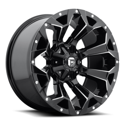 Aluminum Wheels 20X9 Assault D576 5 On 114.3/5 On 127 Gloss Black/Milled 78.1 Bore 1 Offset 8 Spoke 49 Lbs Fuel Off Road Wheels