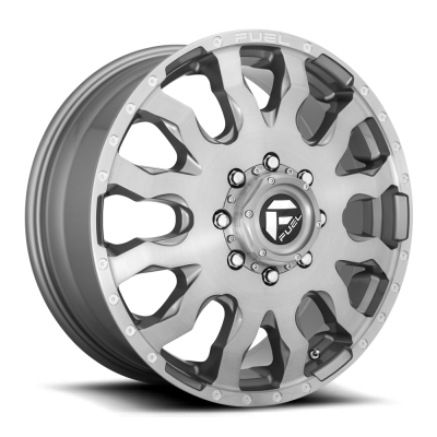 Dually Wheels 20X8.25 Blitz Dually D693 8 On 165.1 Brushed Gunmetal Gray Tinted Clear 117 Bore 105 Offset Multi Spoke Front Dually Fuel Off Road Wheels