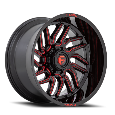 Aluminum Wheels 22X12 Hurricane D808 5 On 127 Gloss Black/Red Milled 71.5 Bore -44 Offset Fuel Off Road Wheels