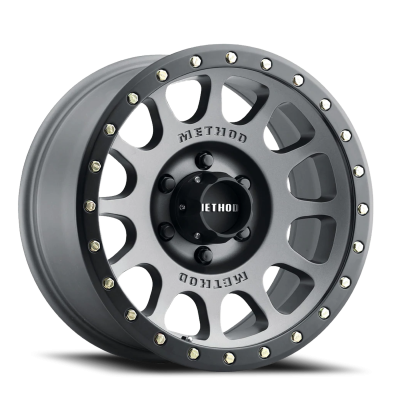 Aluminum Wheels 20x9 NV MR305 Bolt Pattern 6 On 139.7 Offset 18 Lip Size 1.42 Titanium TT Matte Black Lip Method