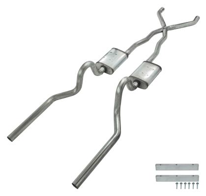 Crossmember Back w/X-Pipe Exhaust System 65-70 Convertible Mustang Split Rear Dual Exit 2.5 in Intermediate And Tail Pipe Street Pro Muffler Incl Hardware Incl Tip Not Incl Pypes Exhaust