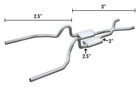 Mustang Crossmember Back Hybrid 3-2.5 Inch W/ X Pipe 65-70 Mustang Pypes Exhaust