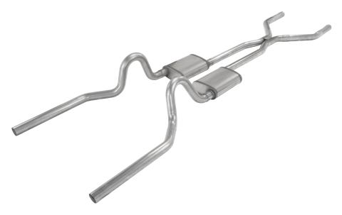 Crossmember Back w/H-Pipe Exhaust System 71-73 Mustang Split Rear Dual Exit 2.5 in Intermediate And Tail Pipe Race Pro Muffler/Hardware Incl Tip Not Incl Pypes Exhaust