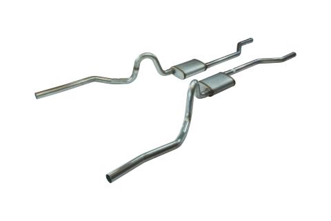 Crossmember Back Without X-Pipe Exhaust System 70-71 GTO/68-72 442 Split Rear Dual Exit 2.5 in Intermediate And Tail Pipe 18in RaceProMuffler/Hardware Incl Tip Not Incl Natural 409 Stainless Pypes Exhaust