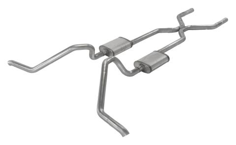 Crossmember Back w/H-Pipe Exhaust System 65-70 B-Body Split Side Dual Exit 2.5 in Intermediate And Tail Pipe Race Pro Mufflers/Hardware Incl Tip Not Incl Pypes Exhaust