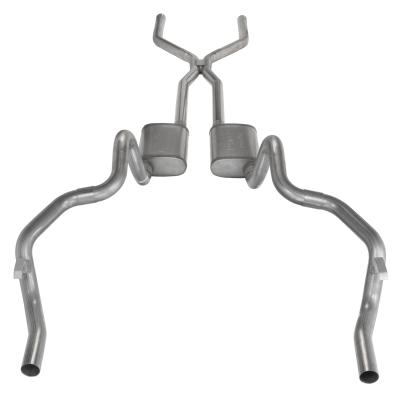 Crossmember Back w/H-Pipe Exhaust System 70-74 F-Body Split Rear Dual Exit 2.5 in Intermediate And Tail Pipe Violator Mufflers/Hardware Incl Tip Not Incl Pypes Exhaust