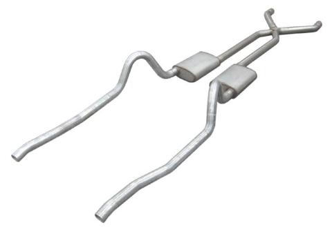 Crossmember Back w/X-Pipe Exhaust System 67-73 Mopar A-Body Split Rear Dual Exit 2.5 in Intermediate And Tail Pipe Turbo Pro Mufflers/Hardware Incl Tip Not Incl Pypes Exhaust