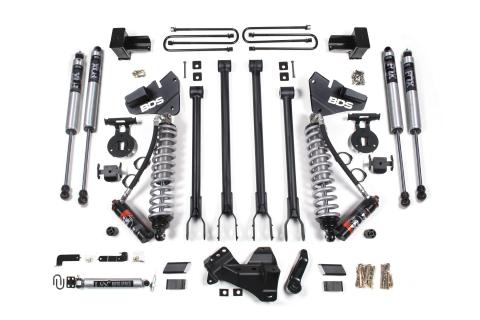 4 Inch Lift Kit w/ 4-Link FOX 2.5 Performance Elite Coil-Over Conversion Ford F250/F350 Super Duty 17-19 4WD Diesel 5 Inch Block 2 Leaf Main Fox 2.0 Performance Shocks