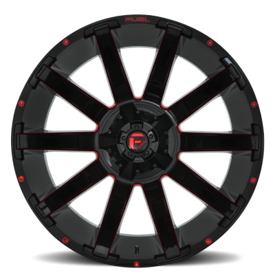 Aluminum Wheels 20X9 Contra D643 5 On 114.3/5 On 127 Gloss Red/Milled 78.1 Bore 1 Offset Multi Spoke Fuel Off Road Wheels