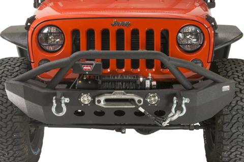 Jeep JK Front Winch Bumper W/LEDs Full Width 07-18 Wranger JK Black Texured Powercoated Fishbone Offroad