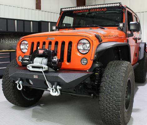 Jeep JK Front Bumper 07-18 Wrangler JK Rubicon and Unlimited Steel Black Textured Powdercoat Manowar Series Fishbone Offroad