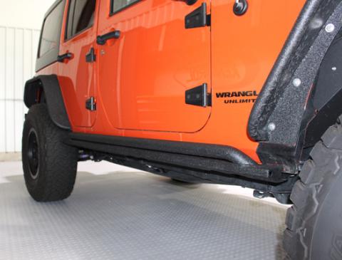 Jeep JK Rock Slider 07-18 Wrangler JK 4 Door Rubicon Steel Black Textured Powdercoat Fishbone Offroad