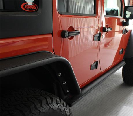 Jeep JK Rock Slider 07-18 Wrangler JK 4 Door Rubicon Steel Black Textured Powdercoat Fishbone Offroad