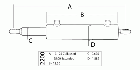 Single Ended Steering Cylinder Kit, 1.5 Inch Bore X 8.0 Inch Stroke X 0.6250 Inch Rod PSC Performance Steering Components