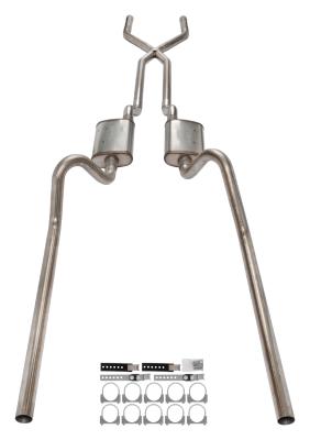 1966-71 Ford Fairlane 2.5 Inch X-Pipe Crossmember Back Rear Exit Exhaust Race Pro Mufflers Pypes Performance Exhaust