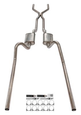 1966-71 Ford Fairlane 2.5 Inch H-Pipe Crossmember Back Rear Exit Exhaust Turbo Pro Mufflers Pypes Performance Exhaust