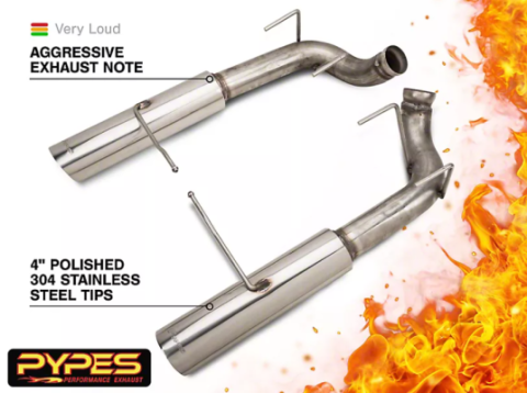 Pype Bomb Series Axle Back Exhaust System 11-14 Mustang V6 Split Rear Dual Exit 4 in Polished Tips Hardware Not Incl Polished 304 Stainless Steel Pypes Exhaust