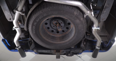 Cat Back Exhaust System 09-14 Ford F150 Split Rear Dual Exit 3 in Intermediate And Tail Pipe Violator Muffler Incl/Hardware/3.5 in Black Tips Incl Natural Finish 409 Stainless Steel Pypes Exhaust