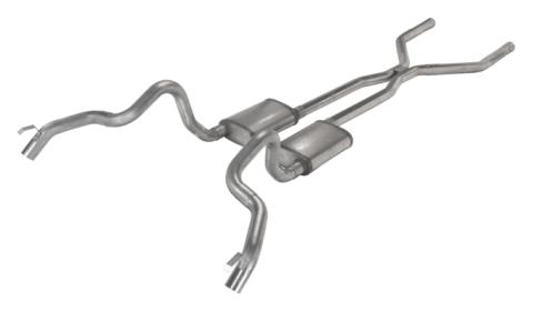 Crossmember Back w/H-Pipe Exhaust System 70-74 F-Body Split Rear Dual Quarter Exit 3in Intermediate And Tail Pipe Turbo Pro Mufflers/Hardware Incl Tip Not Incl Polished 304 Stainless Pypes Exhaust
