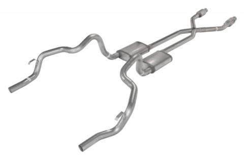 Crossmember Back w/X-Pipe Exhaust System 75-81 F-Body Split Rear Dual Exit 2.5 in Intermediate And Tail Pipe Turbo Pro Mufflers/Hardware Incl Catalytic Converter Incl Pypes Exhaust