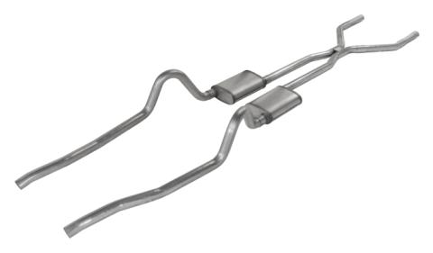 Crossmember Back w/H-Pipe Exhaust System 67-73 Mopar A-Body Split Rear Dual Exit 2.5 in Intermediate And Tail Pipe Turbo Pro Mufflers/Hardware Incl Tip Not Incl Pypes Exhaust