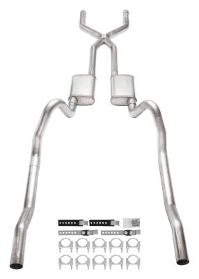 1966-1974 Mopar B-Body 3 Inch Crossmember Back Exhaust System With X-Pipe 409 Stainless With Turbo Pro Mufflers SMB13T