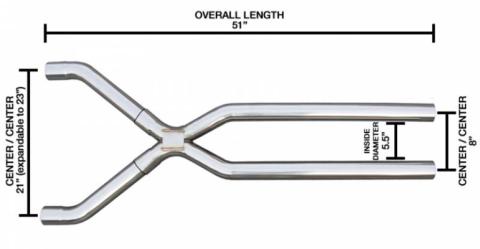 Exhaust X-Pipe Kit Intermediate Pipe 2.5 in Tunnel Crossover Hardware Incl Natural 409 Stainless Steel Pypes Exhaust
