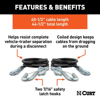 Curt Towing Safety Cable Kit (44 1/2 Inch Long w/ 2 Snap Hooks 5000 lbs. 2-Pack) RockJock 4X4