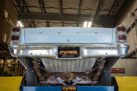 1966-71 Ford Fairlane 2.5 Inch H-Pipe Crossmember Back Quarter Panel Exit Exhaust Turbo Pro Mufflers Pypes Performance Exhaust