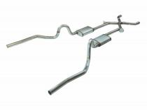 Crossmember Back w/Xchange Exhaust System 70-71 GTO/68-72 442 Split Rear Dual Exit 2.5 in Intermediate And Tail Pipe w/Valance Cutouts Turbo Pro Mufflers/Hardware Incl Tip Not Incl Pypes Exhaust