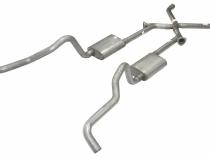 Crossmember Back w/X-Pipe Exhaust System 55-57 Tri-Five Chevy Split Rear Dual Exit 2.5 in Intermediate And Tail Pipe Turbo Pro Mufflers/Hardware Incl Tip Not Incl 409 Stainless Steel Pypes Exhaust