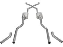 Crossmember Back w/H-Pipe Exhaust System 55-57 Split Rear Dual Exit 3 in Intermediate And Tail Pipe Race Pro Mufflers/Hardware Incl Tip Not Incl Pypes Exhaust
