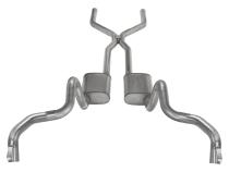 Crossmember Back w/H-Pipe Exhaust System 70-74 F-Body Split Rear Dual Quarter Exit 3in Intermediate And Tail Pipe Turbo  Pro Mufflers/Hardware Incl Tip Not Incl Polished 304 Stainless Pypes Exhaust