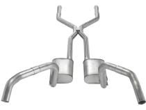 Crossmember Back w/H-Pipe Exhaust System 67-69 Split Rear Dual Exit 3 in Intermediate And Tail Pipe Street Pro Mufflers/Hardware Incl Tip Not Incl Natural 409 Stainless Steel Pypes Exhaust