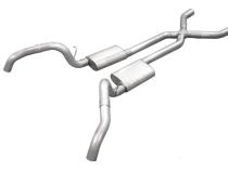 Crossmember Back w/X-Pipe Exhaust System 67-69 Split Rear Dual Exit 3 in Intermediate And Tail Pipe Turbo Pro Mufflers/Hardware Incl Tip Not Incl Natural 409 Stainless Steel Pypes Exhaust