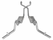 Crossmember Back w/X-Pipe Exhaust System 78-88 EL Camino Exc SS Split Rear Dual Exit 2.5 in Intermediate And Tail Pipe Muffler And Tip Not Incl Natural Finish 409 Stainless Steel Catalytic Converter Incl Pypes Exhaust