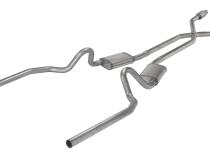 Crossmember Back w/X-Pipe Exhaust System 78-88 El Camino SS Split Rear Dual Exit 2.5 in Intermediate And Stainless Steel Tail Pipe Muffler And Tip Not Incl Natural Finish 409 Stainless Steel Catalytic Converter Incl Pypes Exhaust