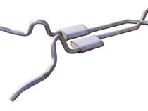 Crossmember Back w/X-Pipe Exhaust System 62-67 Nova Split Rear Dual Exit 2.5 in Intermediate And Tail Pipe Hardware Incl Muffler And Tip Not Incl Pypes Exhaust