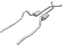 Crossmember Back w/X-Pipe Exhaust System 67-73 Mopar A-Body Split Rear Dual Exit 2.5 in Intermediate And Tail Pipe Race Pro Mufflers/Hardware Incl Tip Not Incl Pypes Exhaust