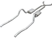 Crossmember Back w/X-Pipe Exhaust System 67-73 Mopar A-Body Split Rear Dual Exit 2.5 in Intermediate And Tail Pipe Turbo Pro Mufflers/Hardware Incl Tip Not Incl Pypes Exhaust